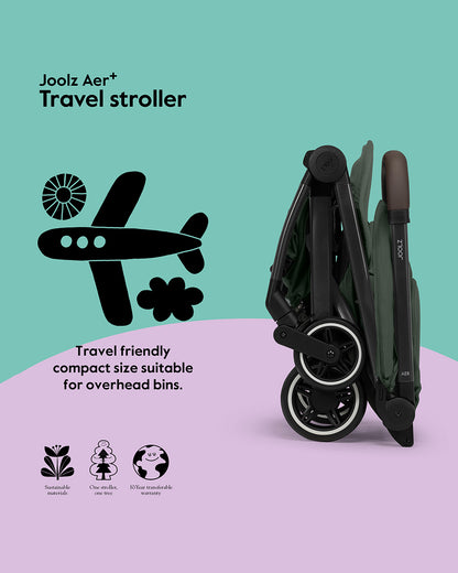 Joolz Aer+ Cabin Friendly Stroller & Carry Cot Travel System-With Bumper Bar & Travel Bag-Forest Green