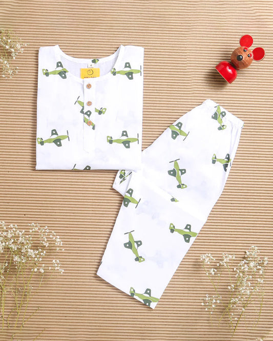 Mouse in The House Fighter Plane Nightsuit-Printed-Cotton-For Infants