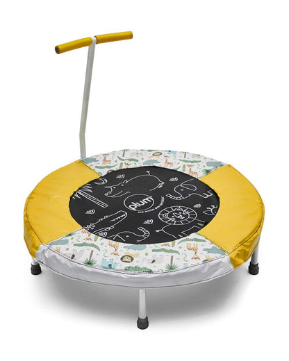 Plum Junior Jungle Bouncer Trampoline with Musical Sounds-Outdoor Toy-Motion Activated Sounds-Soft Grip Handle-18M+