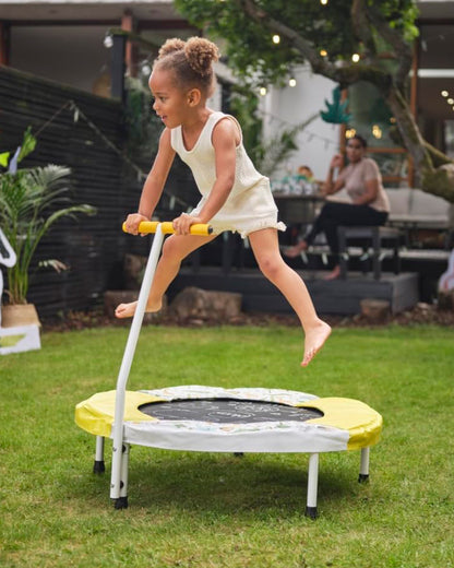 Plum Junior Jungle Bouncer Trampoline with Musical Sounds-Outdoor Toy-Motion Activated Sounds-Soft Grip Handle-18M+