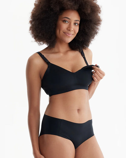 Momcozy Ultra Soft & Omni Maternity Nursing Bra-Wire Free & Padded-Front Clasps-Full Coverage-Black