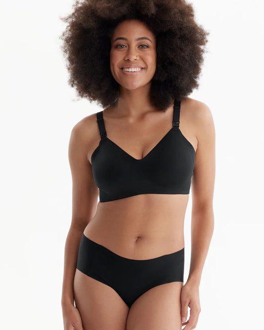 Momcozy Ultra Soft & Omni Maternity Nursing Bra-Wire Free & Padded-Front Clasps-Full Coverage-Black