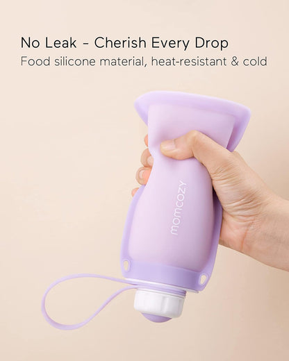 Momcozy Silicone Breast Milk Storage Bags-Reusable-Strong Seal-Knob Lid Design-Freezer Safe-Leak Proof-Pack of 5-Purple-250ml