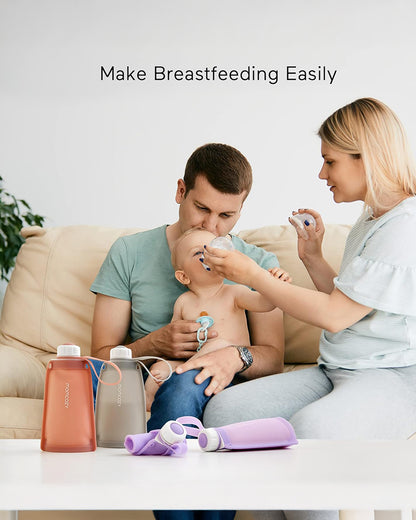 Momcozy Silicone Breast Milk Storage Bags-Reusable-Strong Seal-Knob Lid Design-Freezer Safe-Leak Proof-Pack of 5-Purple-250ml