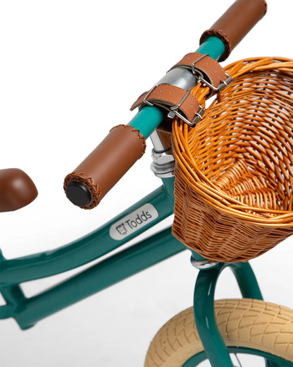 Todds Balance Bike-ISO 8124 Certified-12 Inches-Adjustable Handlebar & Seat Height-Hand Stitched Custom Grip-Non Toxic Lead Free Paint-18M+-Teal