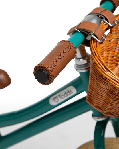 Todds Balance Bike-ISO 8124 Certified-12 Inches-Adjustable Handlebar & Seat Height-Hand Stitched Custom Grip-Non Toxic Lead Free Paint-18M+-Teal