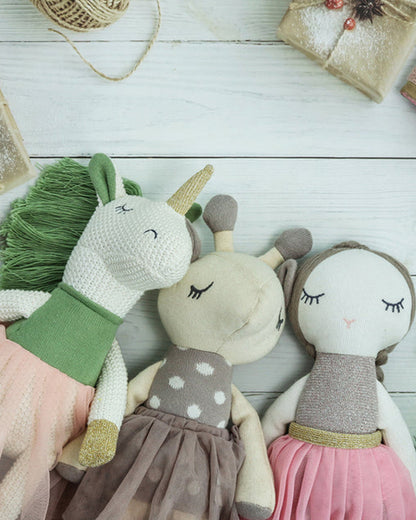Pluchi Georgie Giraffe Cotton Knitted Stuffed Soft Toy-Washable Plush Cuddly Toy For Newborn
