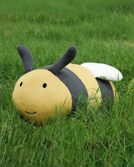 Pluchi Honey Bee Cotton Knitted Stuffed Soft Toy-Washable Plush Cuddly Toy For Newborn