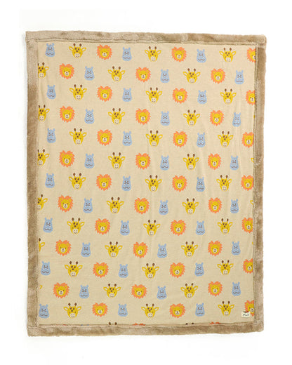 Pluchi Safari Friends Knitted Baby Blanket-Combed Cotton Blanket with Faux Fur Back-Multicolor-For Infants