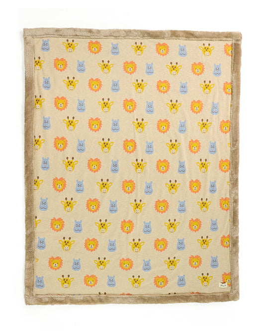 Pluchi Safari Friends Knitted Baby Blanket-Combed Cotton Blanket with Faux Fur Back-Multicolor-For Infants