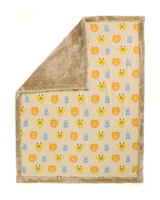 Pluchi Safari Friends Knitted Baby Blanket-Combed Cotton Blanket with Faux Fur Back-Multicolor-For Infants