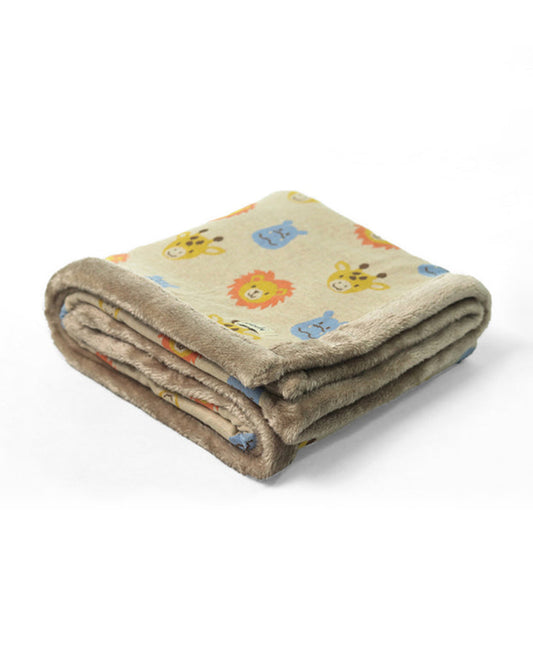 Pluchi Safari Friends Knitted Baby Blanket-Combed Cotton Blanket with Faux Fur Back-Multicolor-For Infants