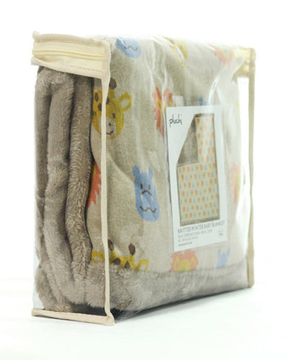 Pluchi Safari Friends Knitted Baby Blanket-Combed Cotton Blanket with Faux Fur Back-Multicolor-For Infants