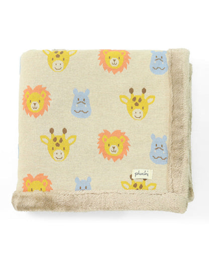 Pluchi Safari Friends Knitted Baby Blanket-Combed Cotton Blanket with Faux Fur Back-Multicolor-For Infants