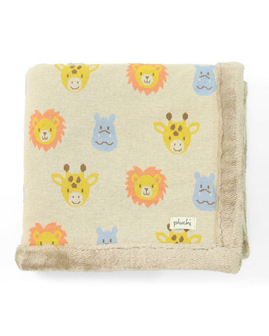 Pluchi Safari Friends Knitted Baby Blanket-Combed Cotton Blanket with Faux Fur Back-Multicolor-For Infants