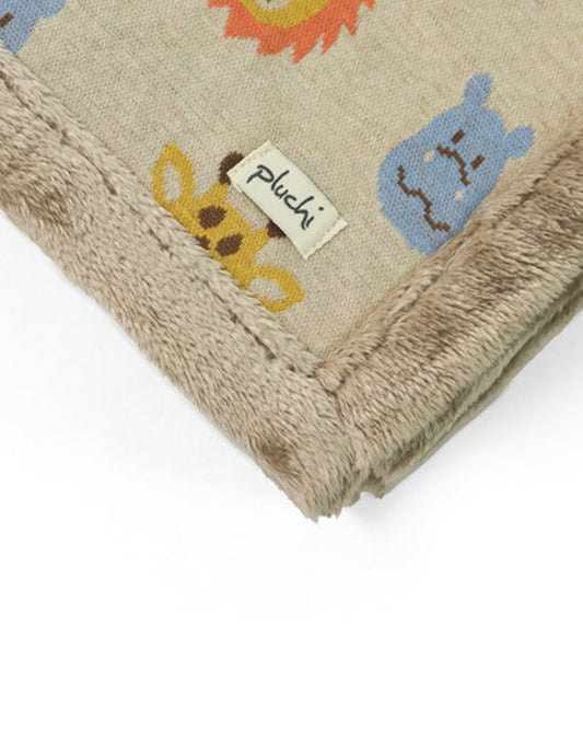 Pluchi Safari Friends Knitted Baby Blanket-Combed Cotton Blanket with Faux Fur Back-Multicolor-For Infants