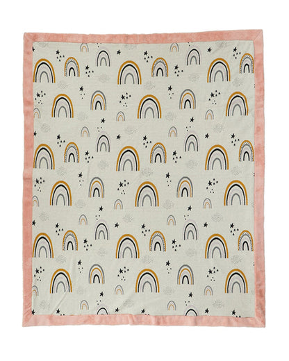 Pluchi Dance with Rainbows Knitted Kids Blanket-Combed Cotton Blanket with Faux Fur Back-Multicolor-For Toddlers