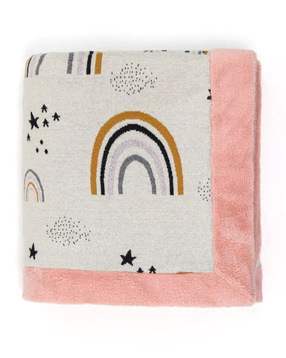Pluchi Dance with Rainbows Knitted Kids Blanket-Combed Cotton Blanket with Faux Fur Back-Multicolor-For Toddlers