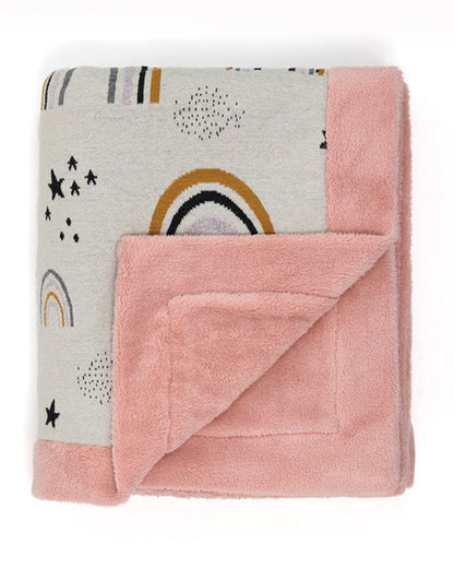 Pluchi Dance with Rainbows Knitted Kids Blanket-Combed Cotton Blanket with Faux Fur Back-Multicolor-For Toddlers