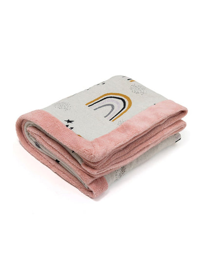 Pluchi Dance with Rainbows Knitted Kids Blanket-Combed Cotton Blanket with Faux Fur Back-Multicolor-For Toddlers