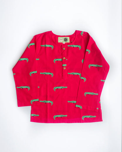 Mouse in The House Christmas Crocodile Nightsuit-Animal Printed-Cotton-For Infants