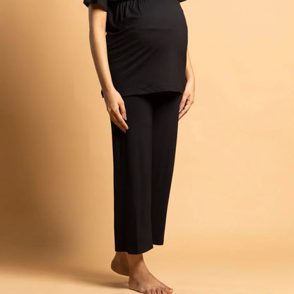 Block Hop Black Maternity Nursing Coord Set-Solid Color-Organic Bamboo Cotton-Half Sleeves-Bump Friendly