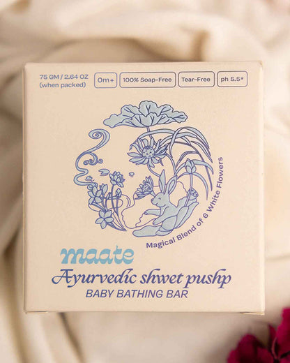 Maate Shwet Pushp Baby Soap Bar-Infused with Rice Extract & Shea Butter-Pack of 3