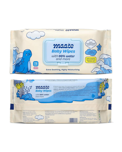 Maate Baby Wipes-Infused With Plant Squalane, Tamanu Oil & Aloe Vera-Soothing & Hypoallergenic