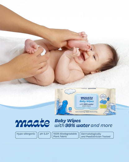Maate Baby Wipes-Infused With Plant Squalane, Tamanu Oil & Aloe Vera-Soothing & Hypoallergenic