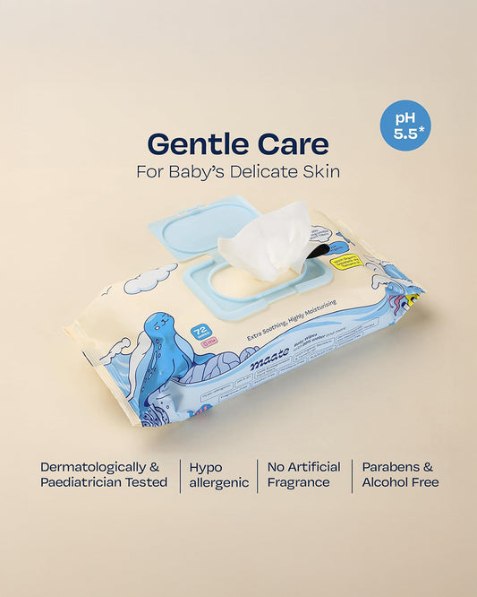 Maate Baby Wipes-Infused With Plant Squalane, Tamanu Oil & Aloe Vera-Soothing & Hypoallergenic
