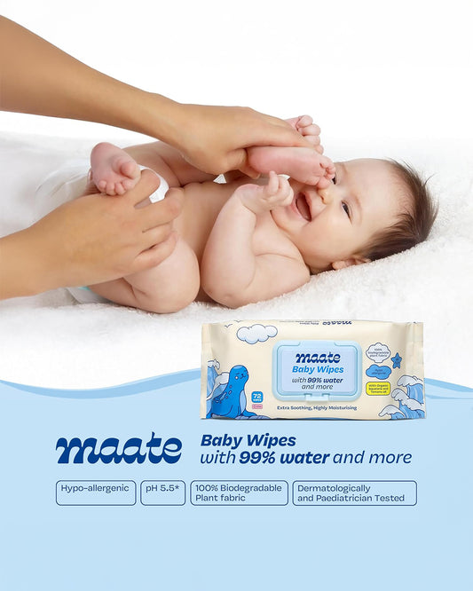 Maate Baby Wipes-Infused With Plant Squalane, Tamanu Oil & Aloe Vera-Soothing & Hypoallergenic