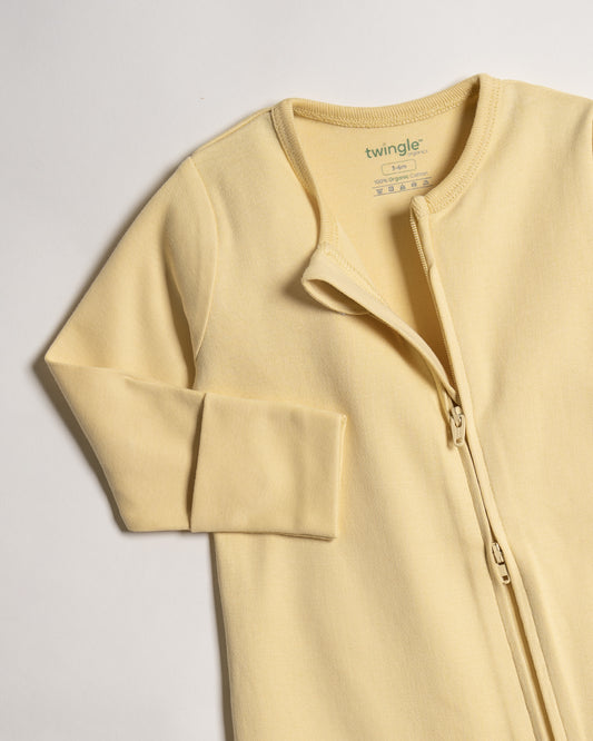 Twingle 100% Organic Cotton Baby Zipsuit-Sleepsuit-Two Way Zipper-Inbuilt Booties & Mittens-Yellow-Solid-For Infants