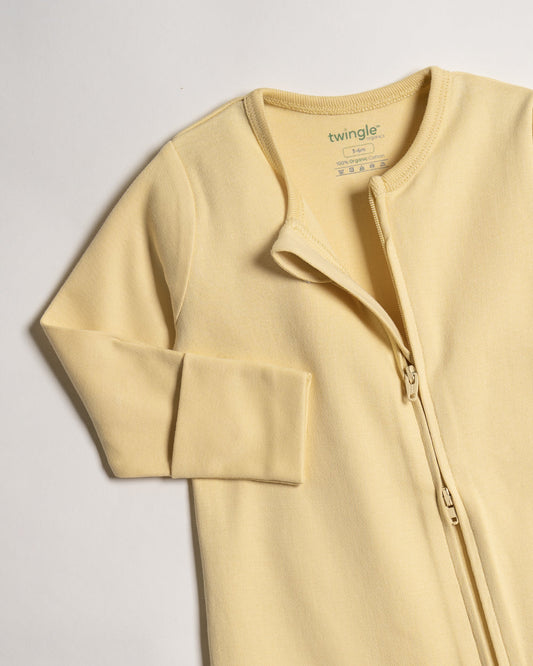 Twingle 100% Organic Cotton Baby Zipsuits-Sleepsuits-Two Way Zipper-Inbuilt Booties & Mittens-Sage Green & Yellow-Solid-Pack of 2-For Infants