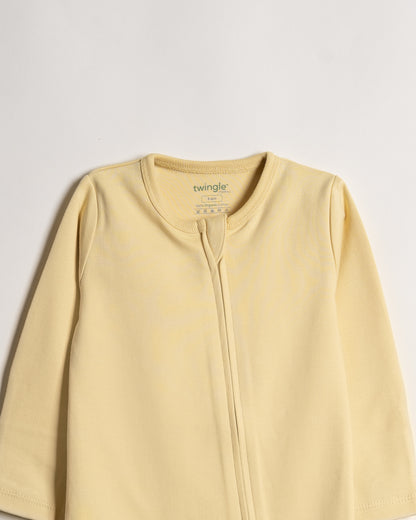 Twingle 100% Organic Cotton Baby Zipsuit-Sleepsuit-Two Way Zipper-Inbuilt Booties & Mittens-Yellow-Solid-For Infants