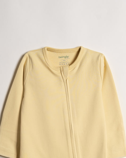 Twingle 100% Organic Cotton Baby Zipsuit-Sleepsuit-Two Way Zipper-Inbuilt Booties & Mittens-Yellow-Solid-For Infants