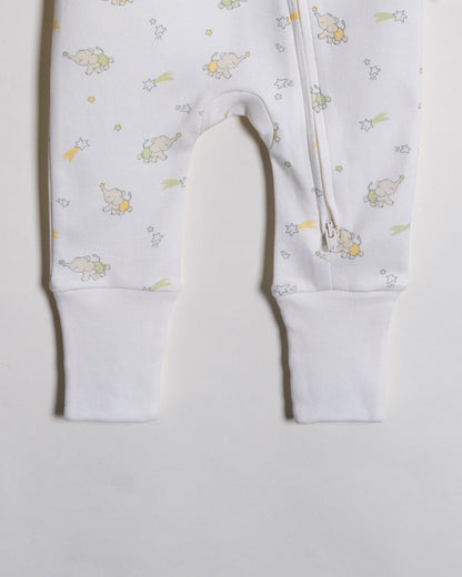 Twingle 100% Organic Cotton Sleepsuit-Zip Guard to Protect Baby's Chin & Neck-Two Way Zipper for Easy Diaper Change-Inbuilt Booties & Mittens-Elephant Print-Sage Green-Pack of 2-For Infants