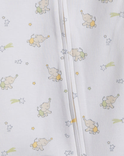 Twingle 100% Organic Cotton Baby Zipsuit-Sleepsuit-Two Way Zipper-Inbuilt Booties & Mittens-White-Elephant Print-For Infants