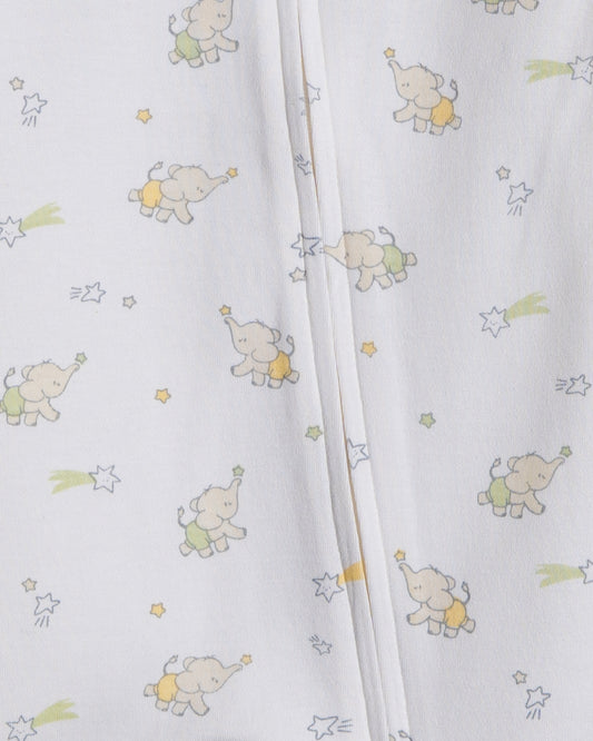 Twingle 100% Organic Cotton Baby Zipsuit-Sleepsuit-Two Way Zipper-Inbuilt Booties & Mittens-White-Elephant Print-For Infants