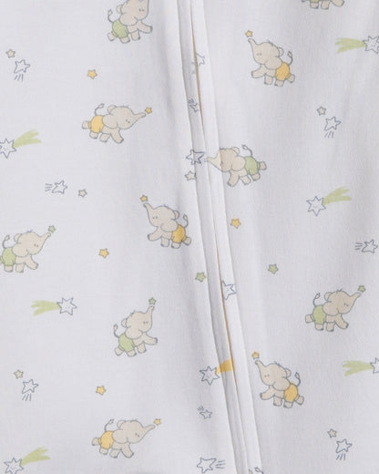 Twingle 100% Organic Cotton Sleepsuit-Zip Guard to Protect Baby's Chin & Neck-Two Way Zipper for Easy Diaper Change-Inbuilt Booties & Mittens-Elephant Print-Sage Green-Pack of 2-For Infants