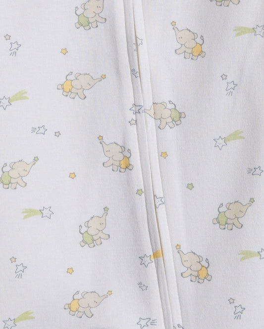 Twingle 100% Organic Cotton Baby Zipsuits-Sleepsuits-Two Way Zipper-Inbuilt Booties & Mittens-White-Elephant & Dino Print-Pack of 2-For Infants
