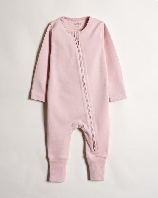 Twingle 100% Organic Cotton Baby Zipsuit-Sleepsuit-Two Way Zipper-Inbuilt Booties & Mittens-Pastel Pink-Solid-For Infants