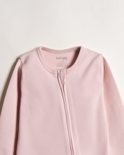 Twingle 100% Organic Cotton Baby Zipsuit-Sleepsuit-Two Way Zipper-Inbuilt Booties & Mittens-Pastel Pink-Solid-For Infants