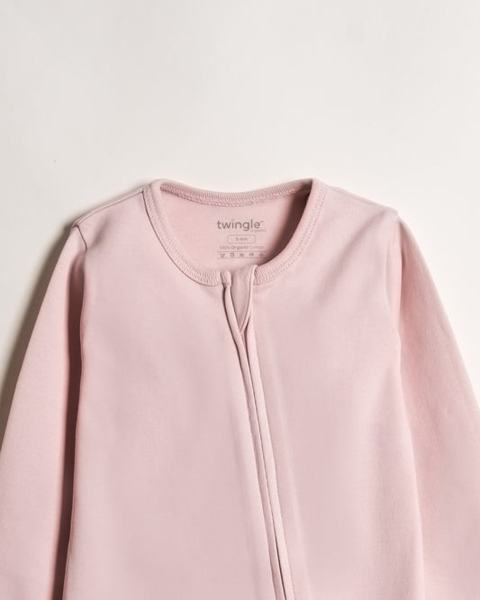 Twingle 100% Organic Cotton Baby Zipsuit-Sleepsuit-Two Way Zipper-Inbuilt Booties & Mittens-Pastel Pink-Solid-For Infants