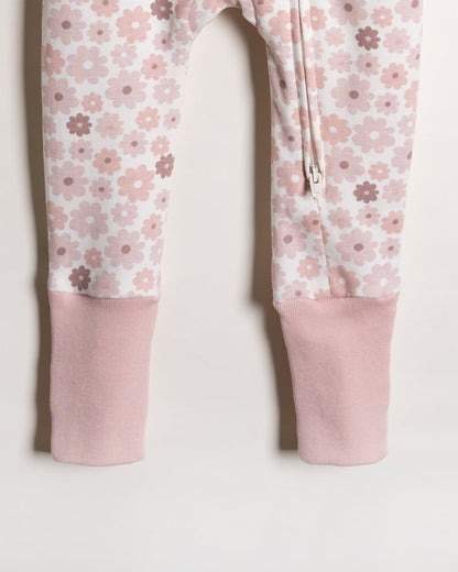 Twingle 100% Organic Cotton Sleepsuits-Zip Guard to Protect Baby's Chin & Neck-Two Way Zipper for Easy Diaper Change-Inbuilt Booties & Mittens-Long Sleeves-Hearts & Stars & Floral Print-White & Pastel Pink-Pack of 2-For Infants