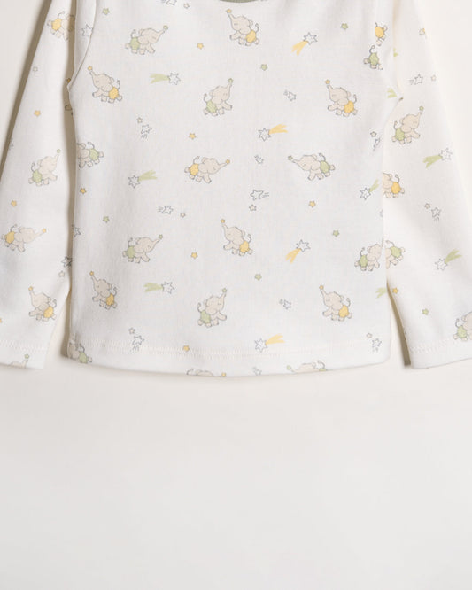 Twingle 100% Organic Cotton T-shirt & Leggings Set-Tag-Free Comfort-Easy Shoulder Snaps-White-Elephant Print-For Infants