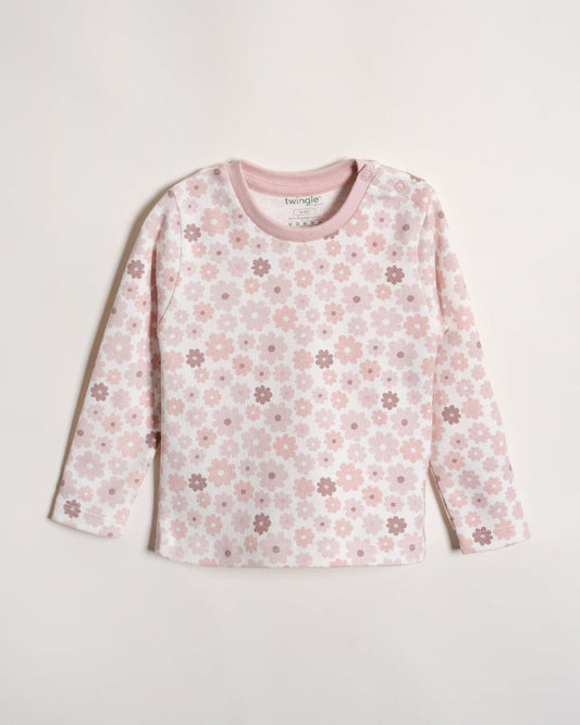 Twingle 100% Organic Cotton T-shirt & Leggings Set-Tag-Free Comfort-Easy Shoulder Snaps-White-Floral Print-For Infants