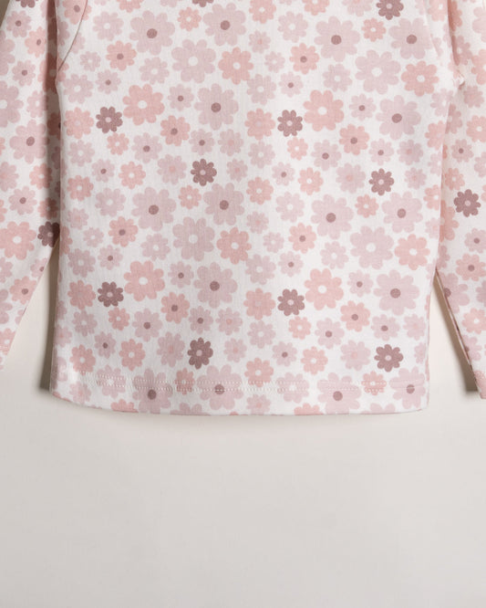 Twingle 100% Organic Cotton T-shirt & Leggings Set-Tag-Free Comfort-Easy Shoulder Snaps-White-Floral Print-For Infants