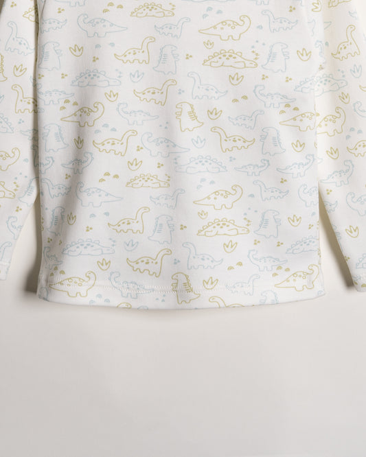 Twingle 100% Organic Cotton T-shirt-No Itchy Neck Tags-Shoulder Snaps for Easy Dressing-Long Sleeves-Dino Print-White-For Infants