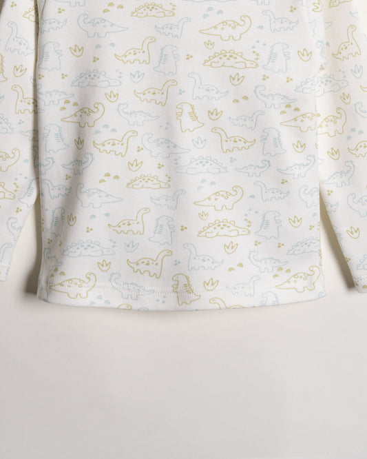 Twingle 100% Organic Cotton T-shirt & Leggings Set-Tag-Free Comfort-Easy Shoulder Snaps-White-Dino Print-For Infants