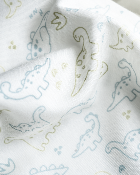 Twingle 100% Organic Cotton T-shirt-No Itchy Neck Tags-Shoulder Snaps for Easy Dressing-Long Sleeves-Dino Print-White-For Infants